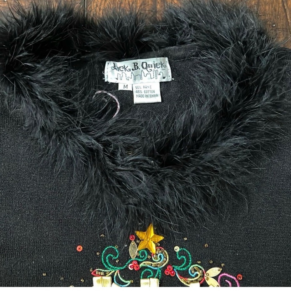 Jack B Quick Holiday sweater Sz Med
Black feather collar ornate festive - Picture 7 of 7